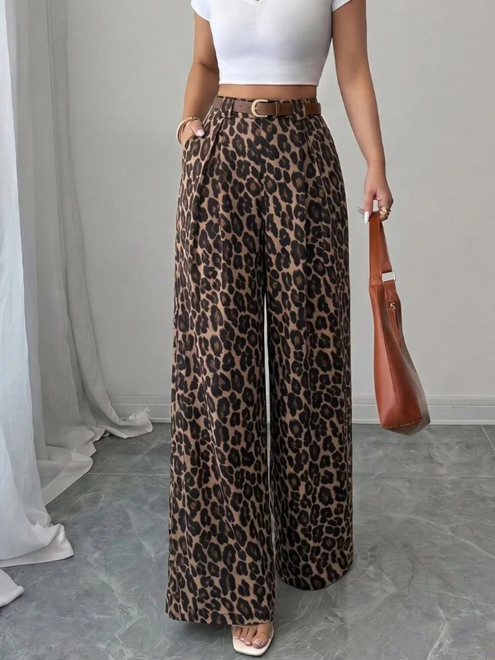 Multicolor Casual Women's High-Waist Polka Dot Loose Wide Leg Pants